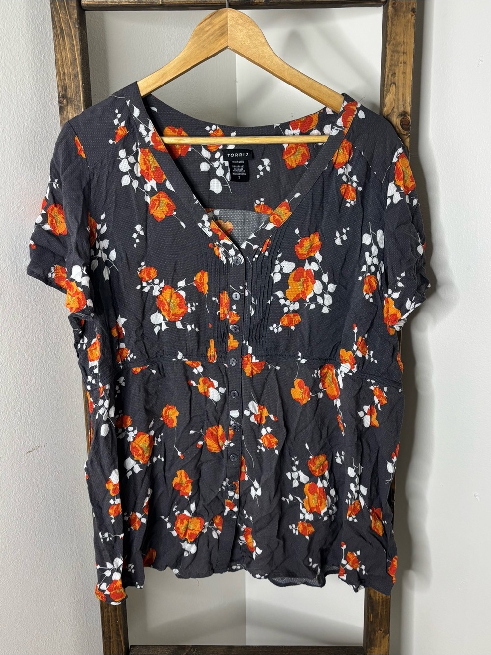 Torrid Black Floral Button-Front Women's Top Size 2X